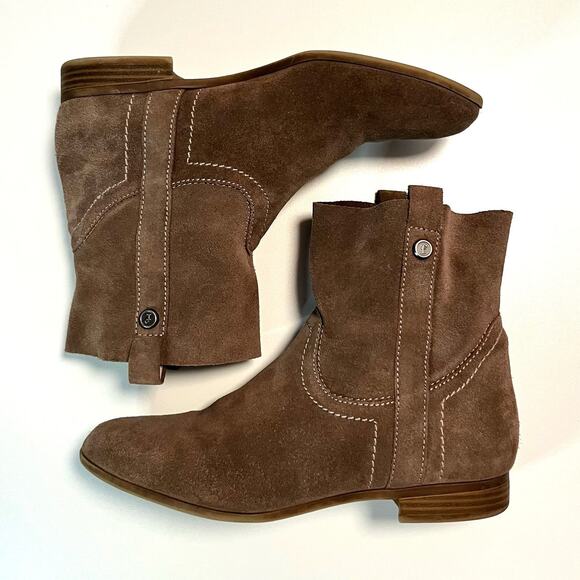 Frye & Co Bootie Size 8.5 Sarah Shortie Suede Leather Tan Pull On Ankle Boot - Picture 2 of 10